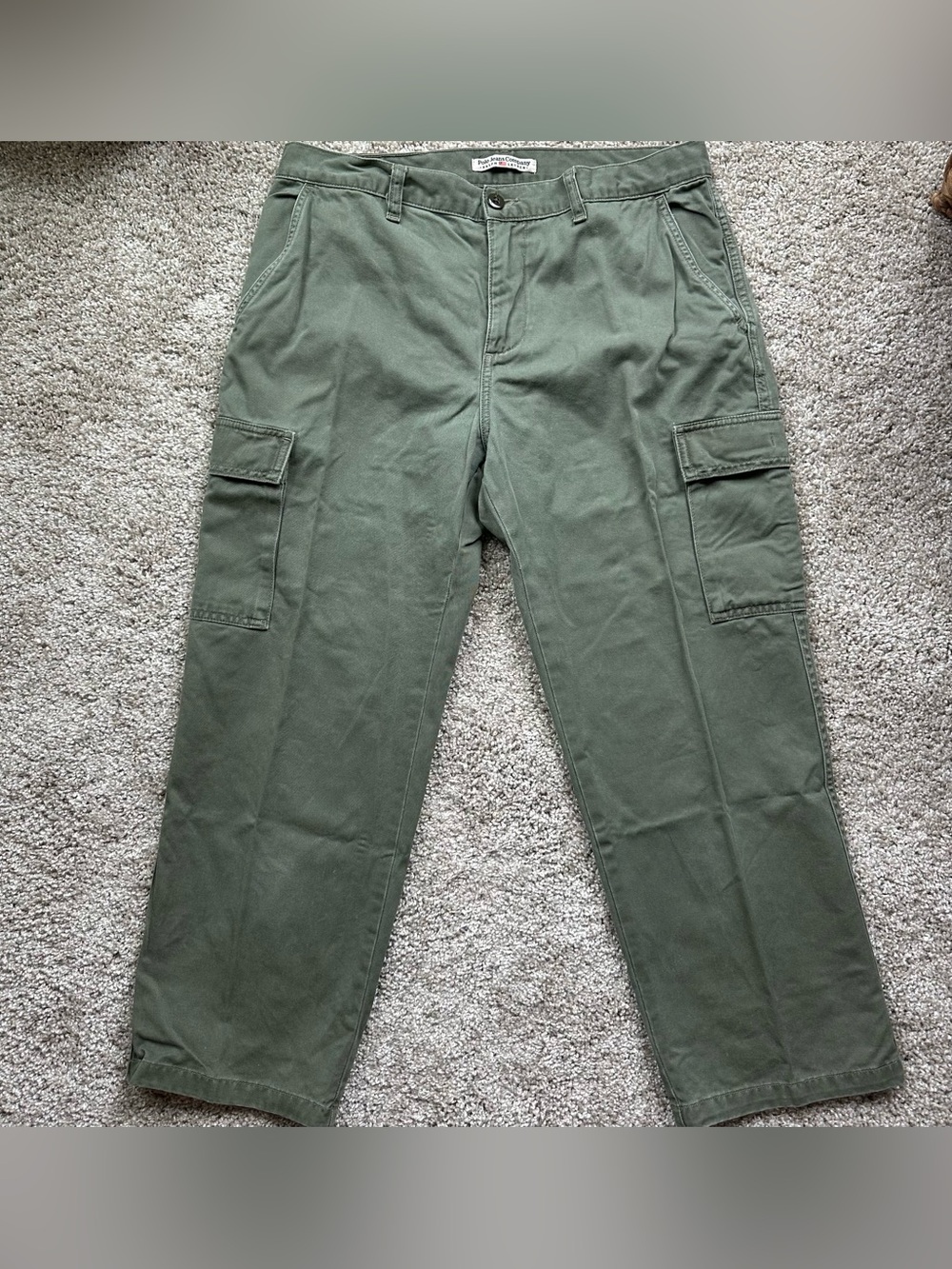 Wear First Co Cargo Pants Men Khaki sage green FlatFront Cotton Utility Y2K Vtg